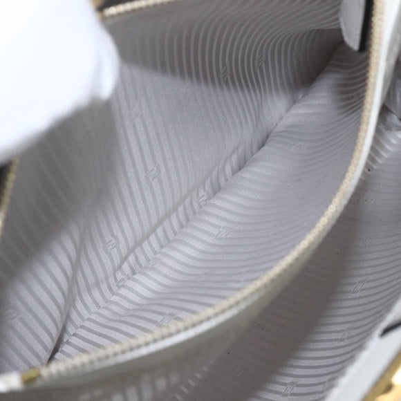 FENDI Hand Bag Leather 2way White Gold Auth 165027