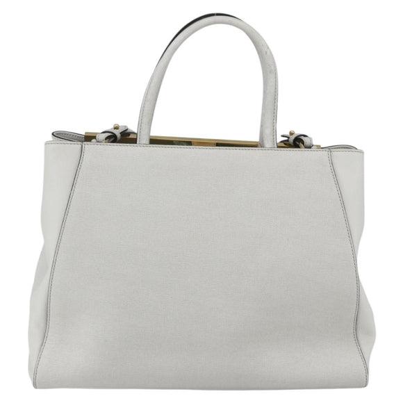 FENDI Hand Bag Leather 2way White Gold Auth 165027