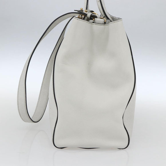 FENDI Hand Bag Leather 2way White Gold Auth 165027