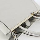 FENDI Hand Bag Leather 2way White Gold Auth 165027-6