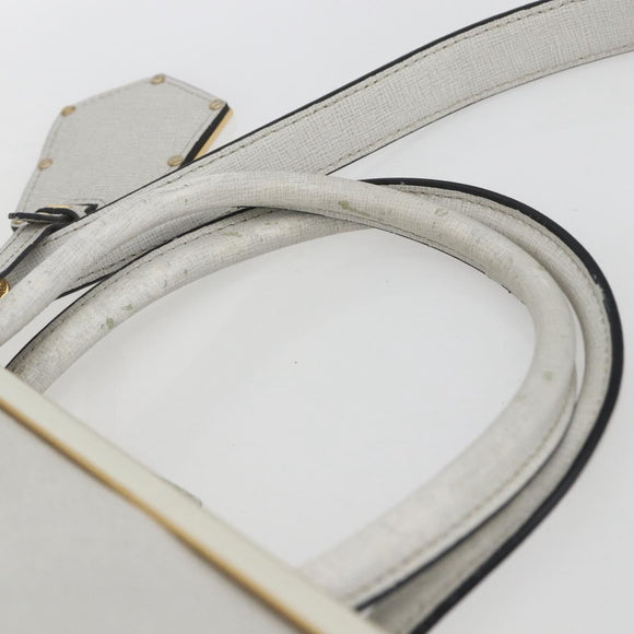 FENDI Hand Bag Leather 2way White Gold Auth 165027