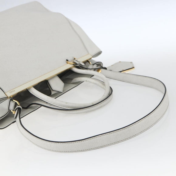 FENDI Hand Bag Leather 2way White Gold Auth 165027