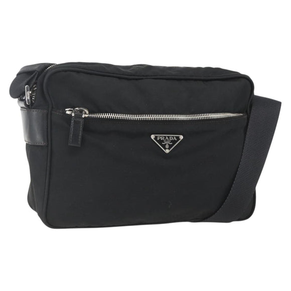 PRADA Shoulder Bag Nylon Black Silver Auth 165034