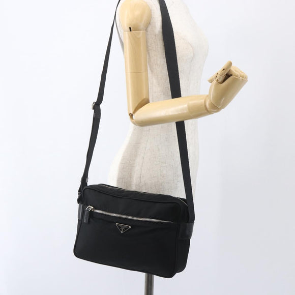 PRADA Shoulder Bag Nylon Black Silver Auth 165034