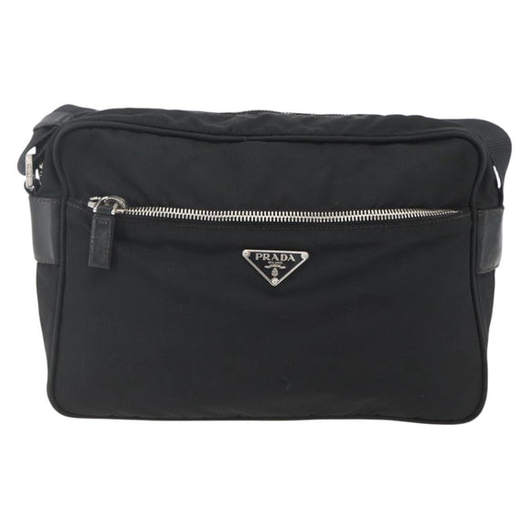 PRADA Shoulder Bag Nylon Black Silver Auth 165034