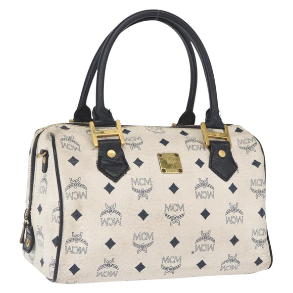 MCM Logogram Vicetos Hand Bag PVC White Gold Auth 165036
