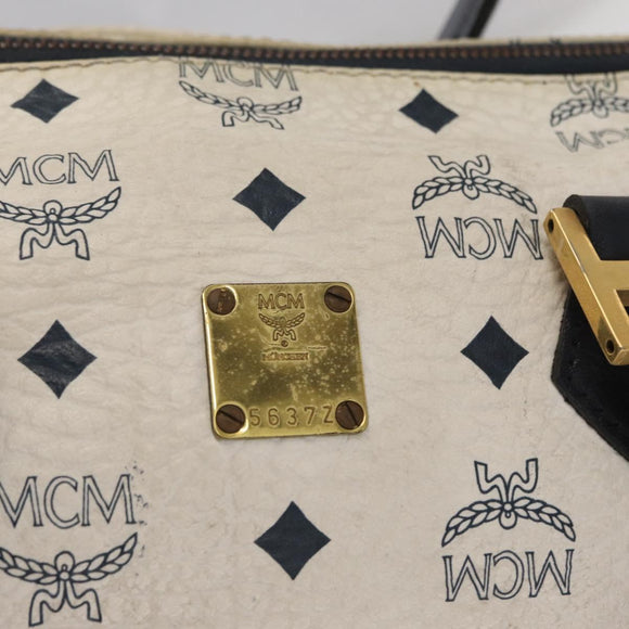 MCM Logogram Vicetos Hand Bag PVC White Gold Auth 165036