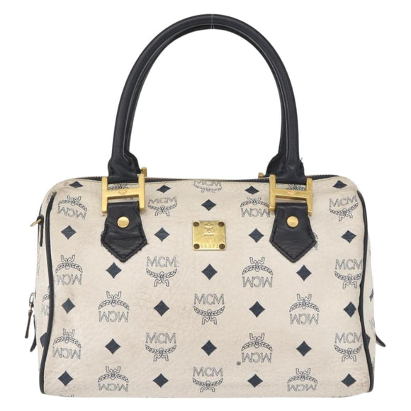 MCM Logogram Vicetos Hand Bag PVC White Gold Auth 165036