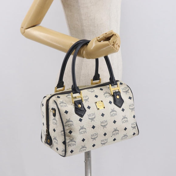 MCM Logogram Vicetos Hand Bag PVC White Gold Auth 165036