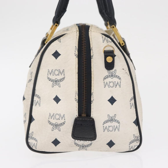 MCM Logogram Vicetos Hand Bag PVC White Gold Auth 165036
