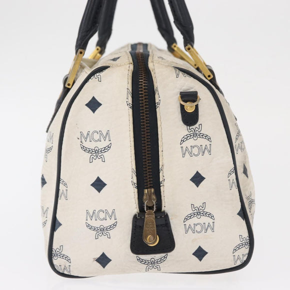 MCM Logogram Vicetos Hand Bag PVC White Gold Auth 165036