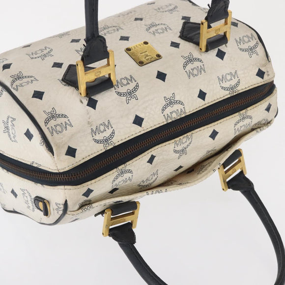 MCM Logogram Vicetos Hand Bag PVC White Gold Auth 165036