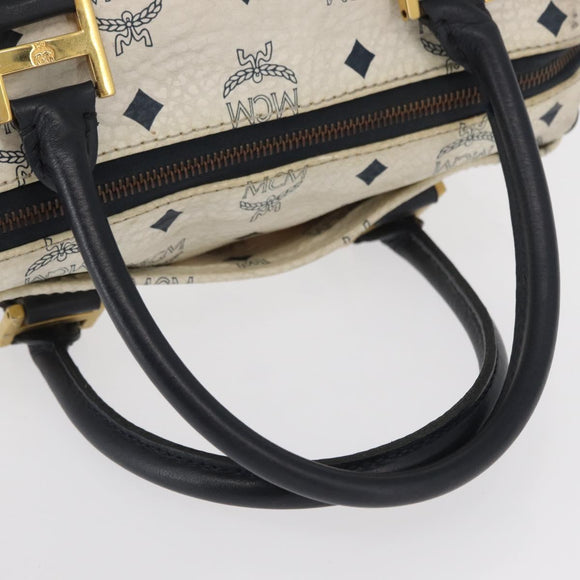MCM Logogram Vicetos Hand Bag PVC White Gold Auth 165036
