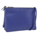 CELINE Trio Large Shoulder Bag Leather Blue Gold Auth 165038-1
