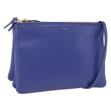 CELINE Trio Large Shoulder Bag Leather Blue Gold Auth 165038