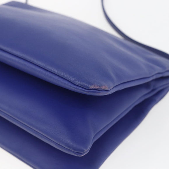 CELINE Trio Large Shoulder Bag Leather Blue Gold Auth 165038