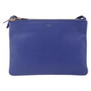 CELINE Trio Large Shoulder Bag Leather Blue Gold Auth 165038-13
