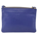 CELINE Trio Large Shoulder Bag Leather Blue Gold Auth 165038-2
