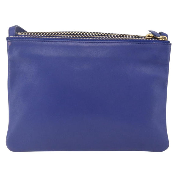 CELINE Trio Large Shoulder Bag Leather Blue Gold Auth 165038