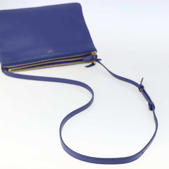CELINE Trio Large Shoulder Bag Leather Blue Gold Auth 165038