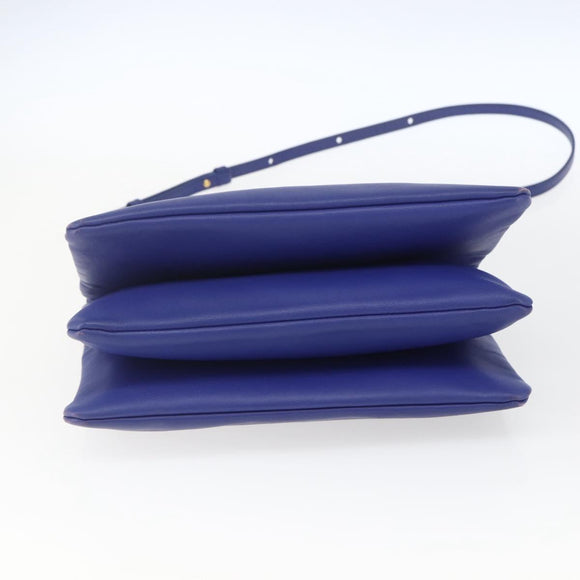 CELINE Trio Large Shoulder Bag Leather Blue Gold Auth 165038