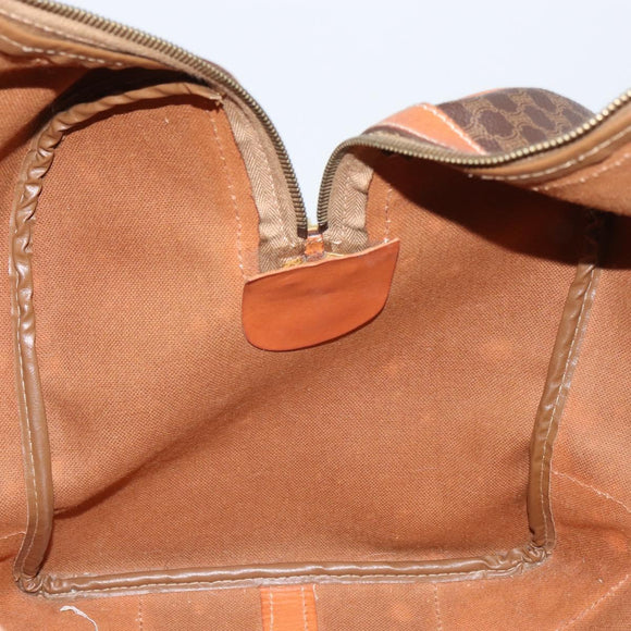 CELINE Macadam Canvas Boston Bag PVC Leather Brown Gold Auth 165040