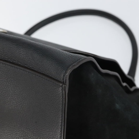 CELINE Trapeze Hand Bag Leather Suede Black Silver Auth 165042