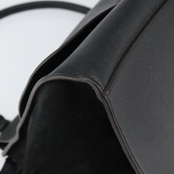 CELINE Trapeze Hand Bag Leather Suede Black Silver Auth 165042
