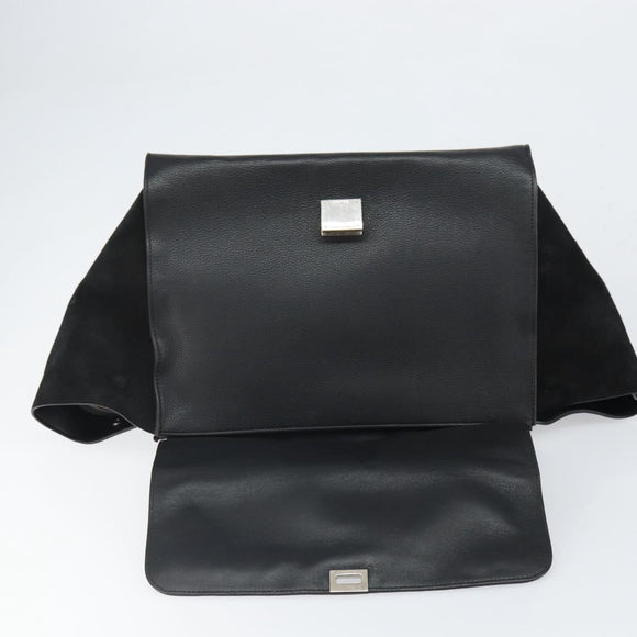 CELINE Trapeze Hand Bag Leather Suede Black Silver Auth 165042