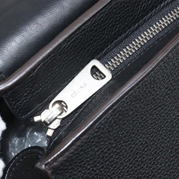 CELINE Trapeze Hand Bag Leather Suede Black Silver Auth 165042