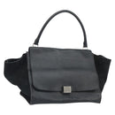 CELINE Trapeze Hand Bag Leather Suede Black Silver Auth 165042-1
