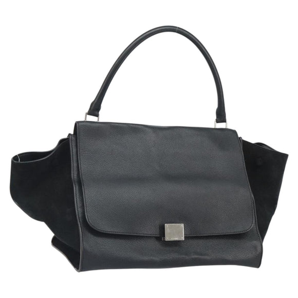 CELINE Trapeze Hand Bag Leather Suede Black Silver Auth 165042