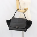 CELINE Trapeze Hand Bag Leather Suede Black Silver Auth 165042-25