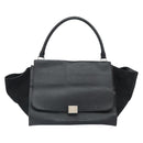 CELINE Trapeze Hand Bag Leather Suede Black Silver Auth 165042-13