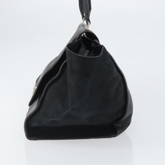 CELINE Trapeze Hand Bag Leather Suede Black Silver Auth 165042