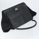 CELINE Trapeze Hand Bag Leather Suede Black Silver Auth 165042-6