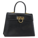 Salvatore Ferragamo Gancini Hand Bag Leather Black Gold Auth 165048-1