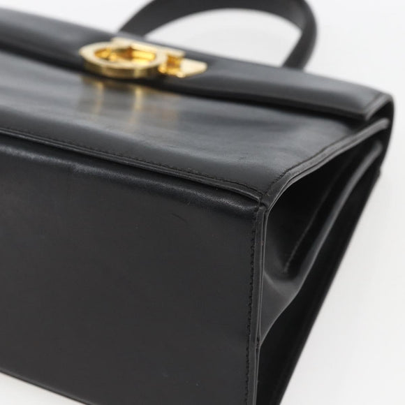 Salvatore Ferragamo Gancini Hand Bag Leather Black Gold Auth 165048
