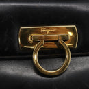 Salvatore Ferragamo Gancini Hand Bag Leather Black Gold Auth 165048-17