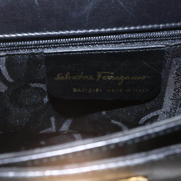 Salvatore Ferragamo Gancini Hand Bag Leather Black Gold Auth 165048