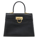 Salvatore Ferragamo Gancini Hand Bag Leather Black Gold Auth 165048-13