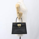 Salvatore Ferragamo Gancini Hand Bag Leather Black Gold Auth 165048-22