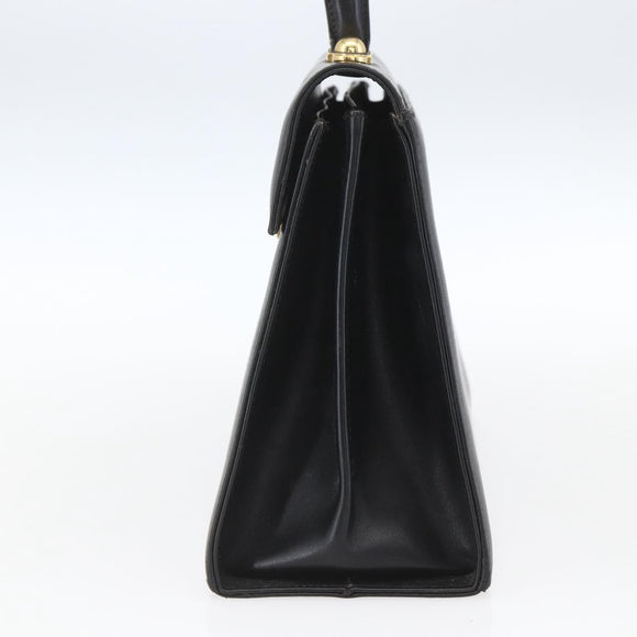 Salvatore Ferragamo Gancini Hand Bag Leather Black Gold Auth 165048
