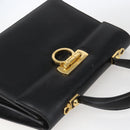 Salvatore Ferragamo Gancini Hand Bag Leather Black Gold Auth 165048-6