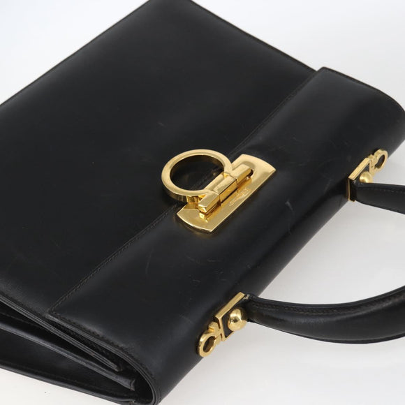 Salvatore Ferragamo Gancini Hand Bag Leather Black Gold Auth 165048