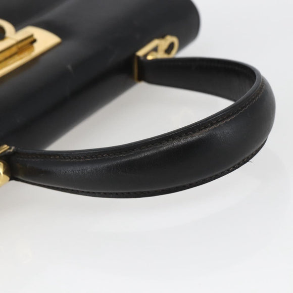 Salvatore Ferragamo Gancini Hand Bag Leather Black Gold Auth 165048