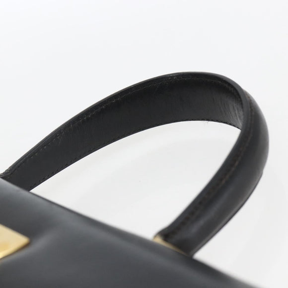 Salvatore Ferragamo Gancini Hand Bag Leather Black Gold Auth 165048