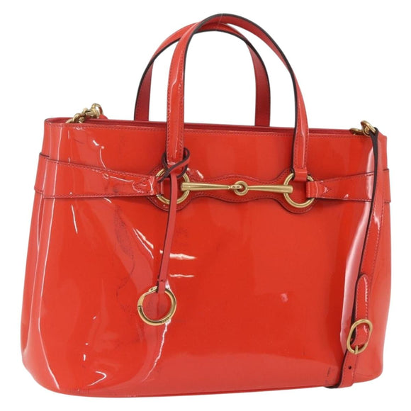 GUCCI Horsebit Hand Bag Patent leather 2way Orange 319795 Auth 165050