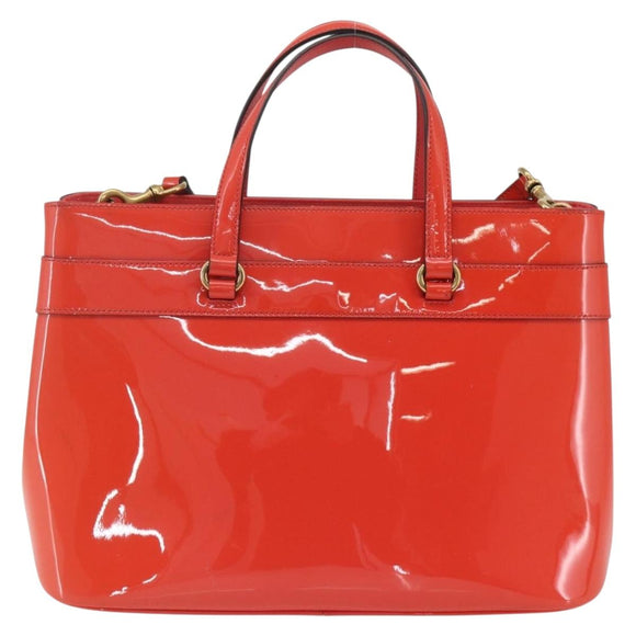 GUCCI Horsebit Hand Bag Patent leather 2way Orange 319795 Auth 165050