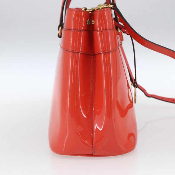 GUCCI Horsebit Hand Bag Patent leather 2way Orange 319795 Auth 165050